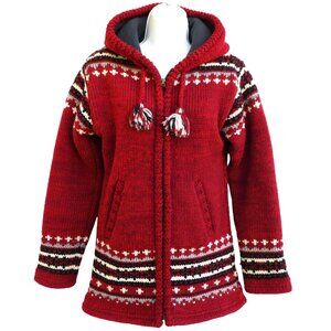 WooL HaNDCRaFTeD Lost Horizons Nepal Knit Cardigan Jacket Full YKK Zip Fleece S